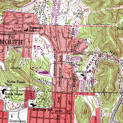 Topographic Map of Portsmouth Seventh Day Adventist Church, OH