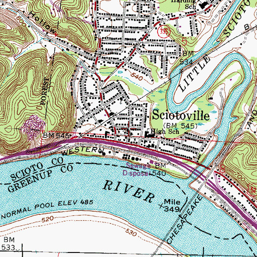 Topographic Map of Sciotoville Christian Church, OH
