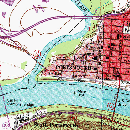 Topographic Map of Portsmouth Wesleyan Church, OH