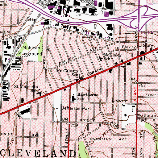 Topographic Map of Mount Calvary Lutheran Church, OH