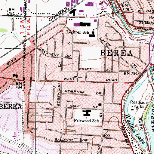 Topographic Map of Berea Baptist Church, OH