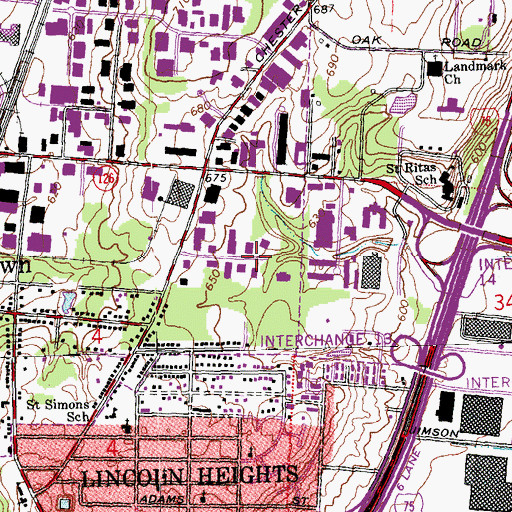 Topographic Map of Hillsmith Drive Industrial Park, OH