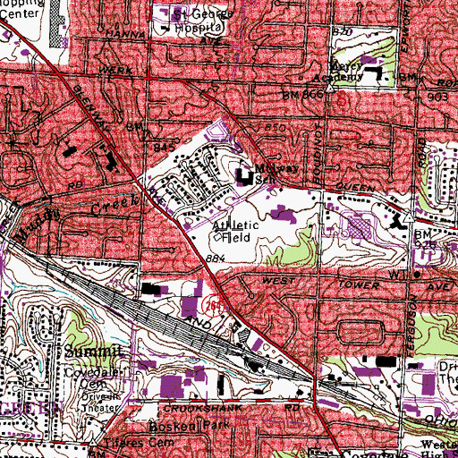 Topographic Map of Oakamp Playground, OH
