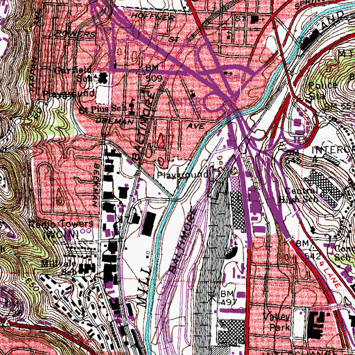 Topographic Map of Hille Playground, OH