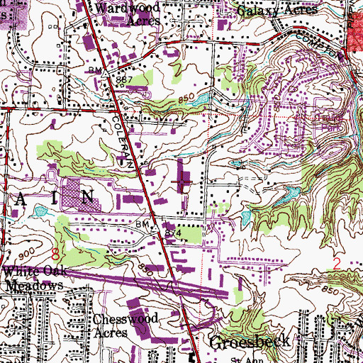 Topographic Map of Delco Plaza Shopping Center, OH