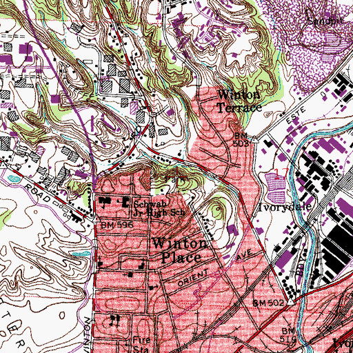 Topographic Map of Winton Commons, OH