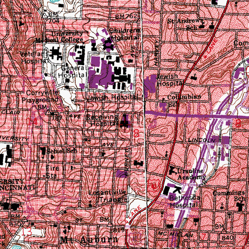 Topographic Map of Receiving Hospital, OH