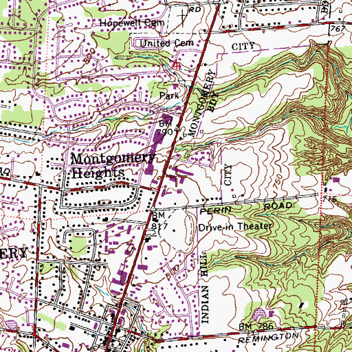 Topographic Map of Market Place of Montgomery Shopping Center, OH