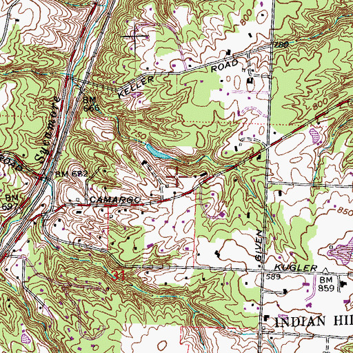 Topographic Map of Bonnel Park, OH