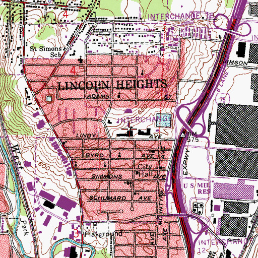 Topographic Map of Lincoln Heights Elementary School, OH