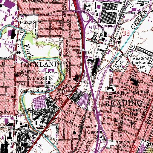 Topographic Map of Lockland High School, OH