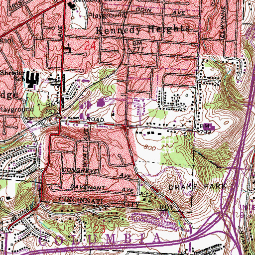 Topographic Map of Madisonville Church of Christ, OH