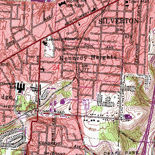 Topographic Map of First Baptist Church of Kennedy Heights, OH