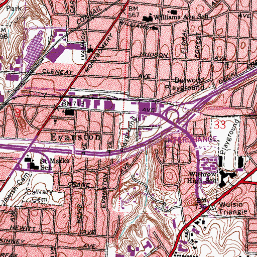 Topographic Map of Evanston Playground, OH