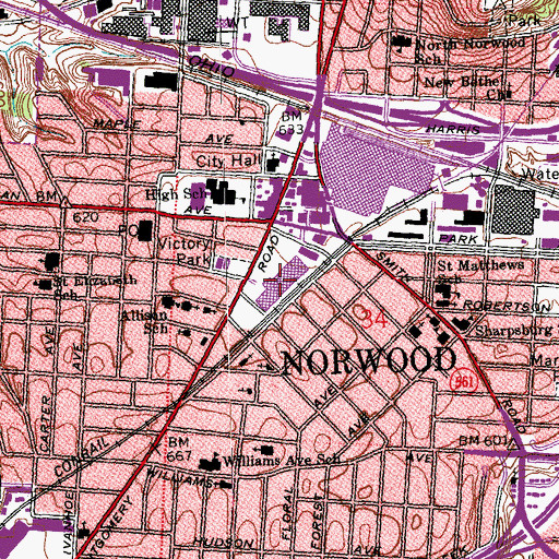Topographic Map of Surrey Square Mall Shopping Center, OH