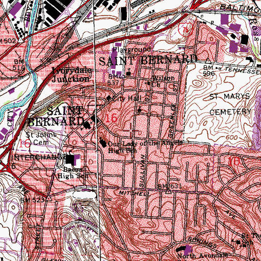 Topographic Map of Saint Bernard Elementary School, OH