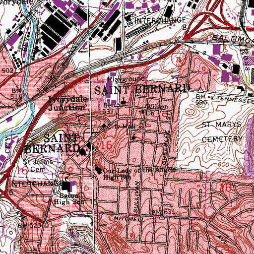 Topographic Map of Saint Bernard High School, OH