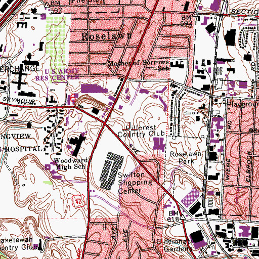 Topographic Map of Hillcrest Shopping Mall Shopping Center, OH