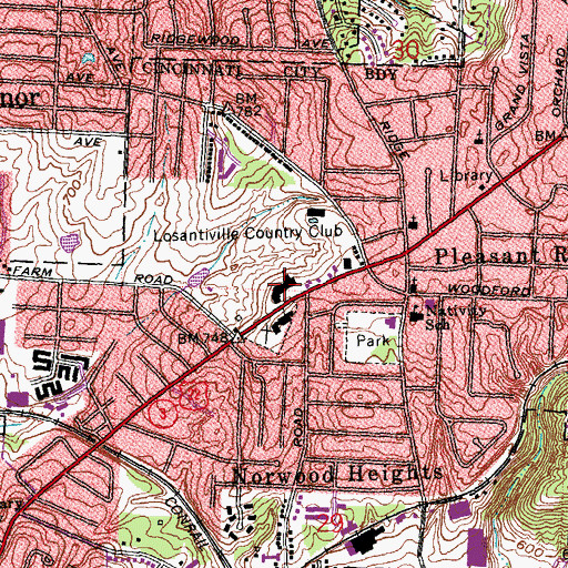 Topographic Map of Pleasant Ridge Elementary School, OH