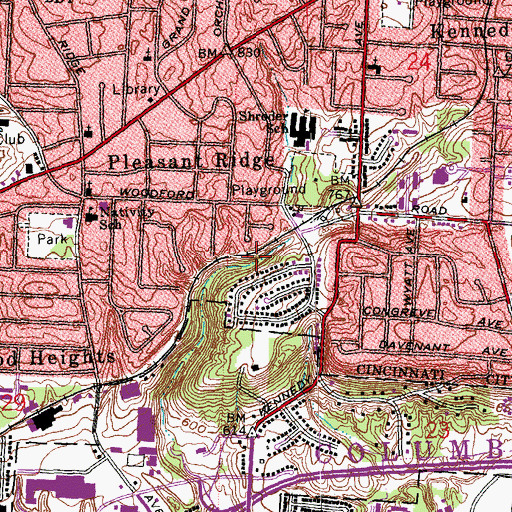 Topographic Map of Woodford Park, OH