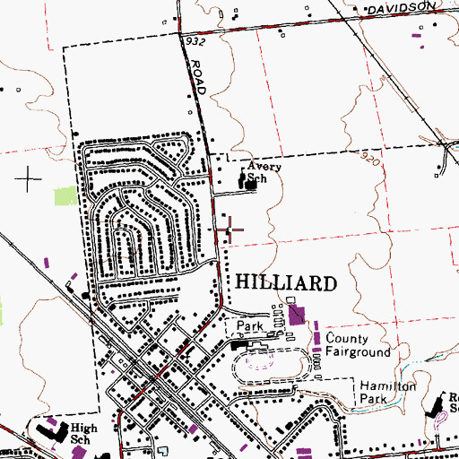 Topographic Map of Hilliard Church of Christ, OH