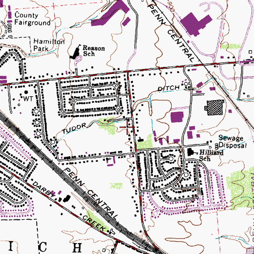 Topographic Map of Hilliard Mill Run Nazarene Church, OH