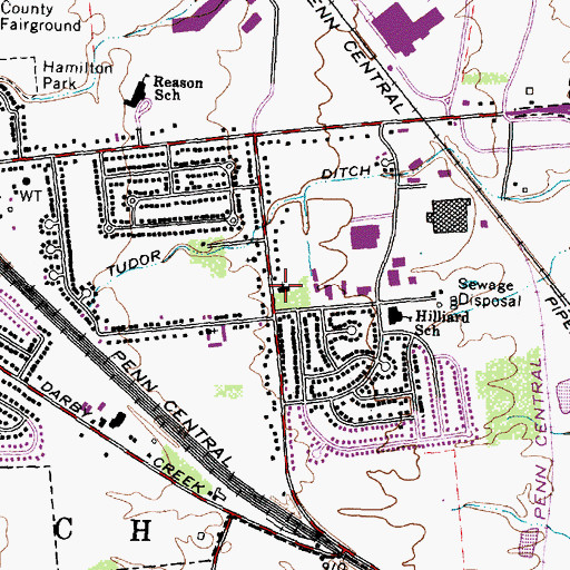 Topographic Map of Hilliard Presbyterian Church, OH
