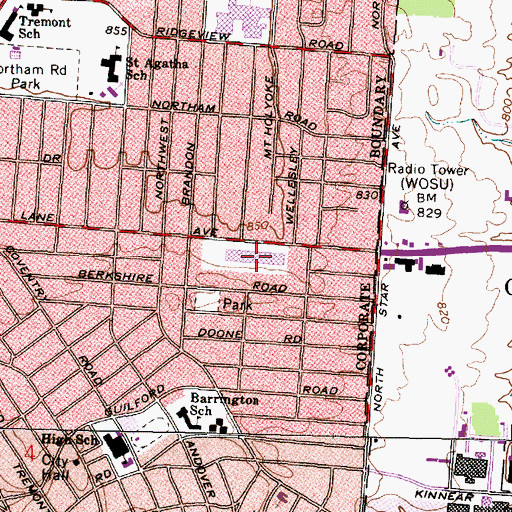 Topographic Map of Lane Avenue Shopping Center, OH