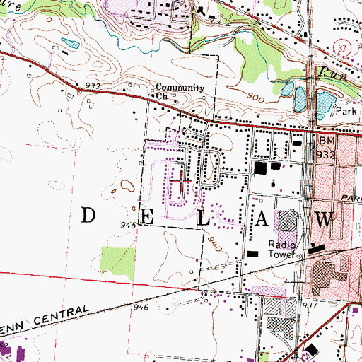Topographic Map of Delaware Meadows, OH