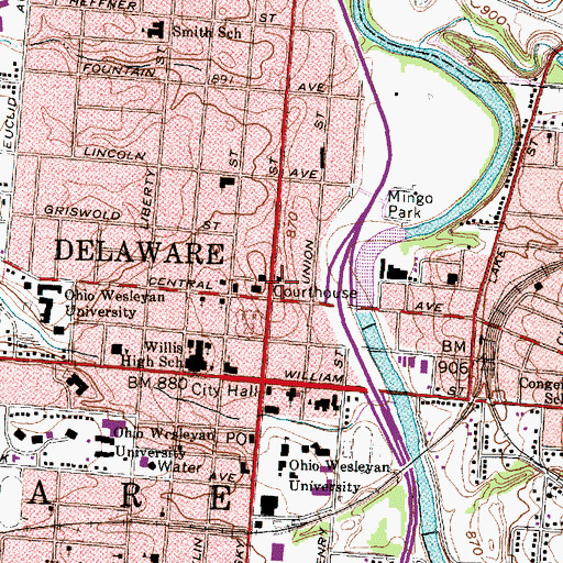 Topographic Map of Delaware Seventh Day Adventist Church, OH