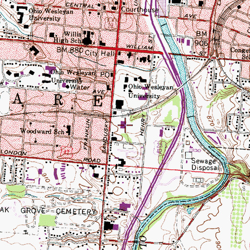 Topographic Map of Delaware Shopping Center, OH