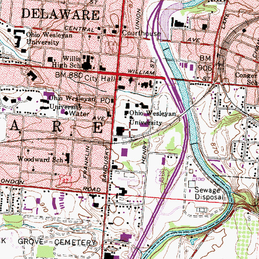 Topographic Map of Branch Rickey Arena, OH