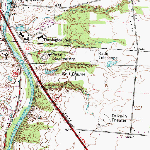 Topographic Map of Delaware Country Club, OH