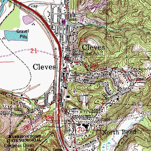 Topographic Map of Cleves Methodist Church, OH