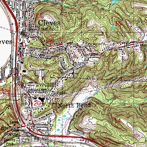 Topographic Map of First Baptist Church of Cleves, OH