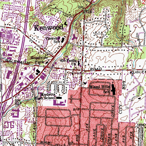 Topographic Map of Madeira Church of Christ, OH