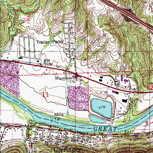 Topographic Map of First Baptist Church of Miamitown, OH