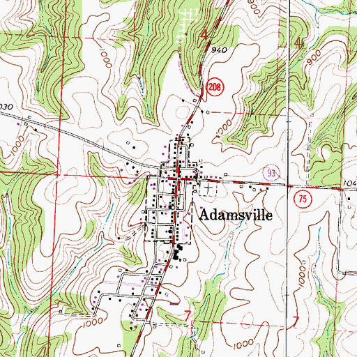 Topographic Map of Adamsville, OH