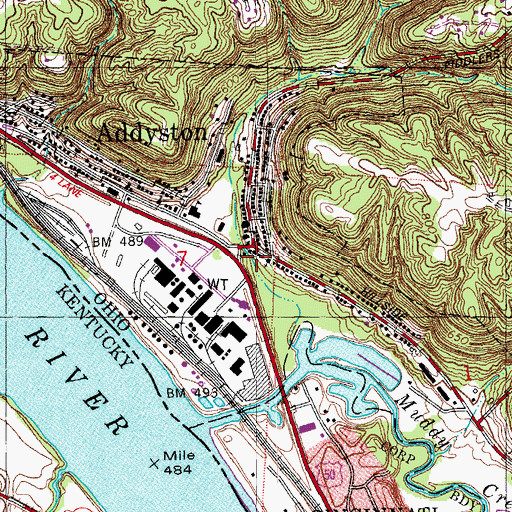 Topographic Map of Addyston, OH