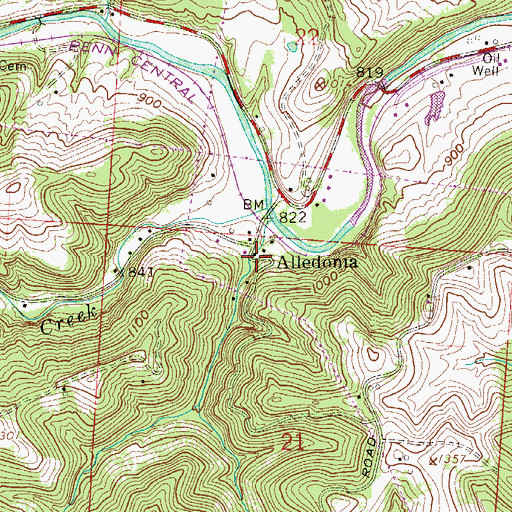 Topographic Map of Alledonia, OH