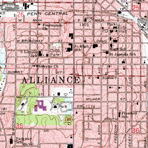 Topographic Map of Alliance, OH