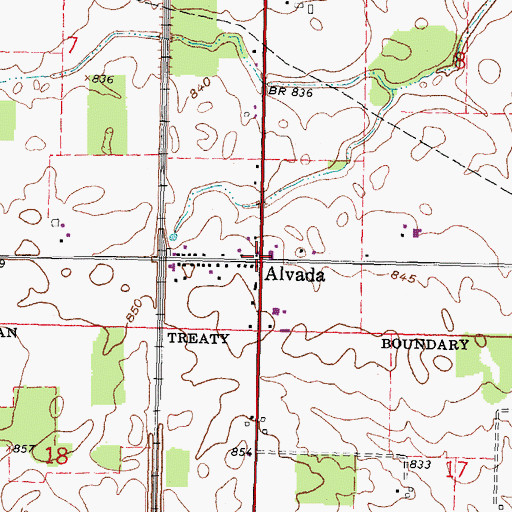 Topographic Map of Alvada, OH