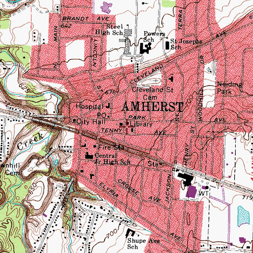 Topographic Map of Amherst, OH