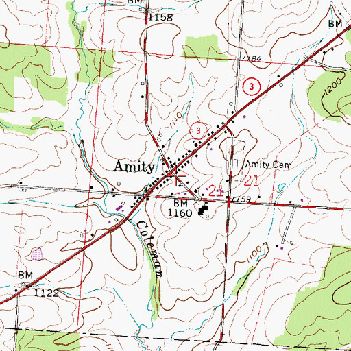 Topographic Map of Amity, OH