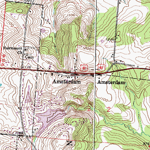 Topographic Map of Amsterdam, OH