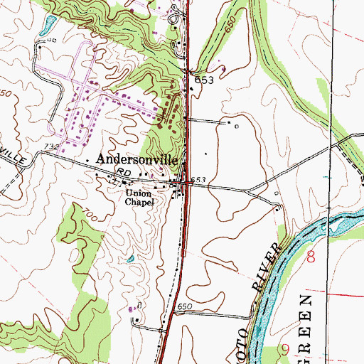 Topographic Map of Andersonville, OH