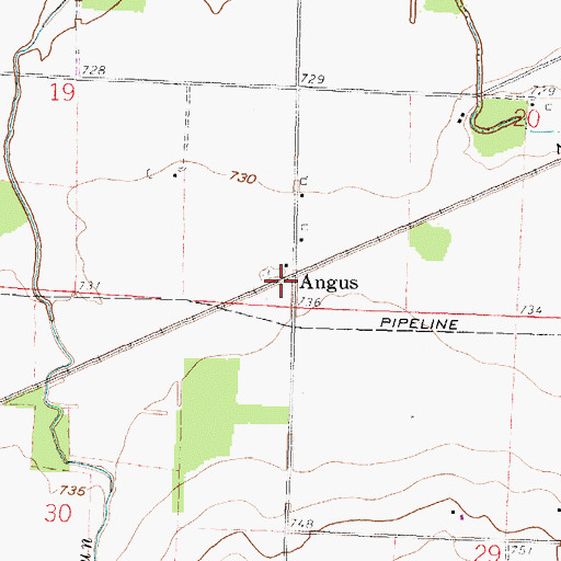 Topographic Map of Angus, OH