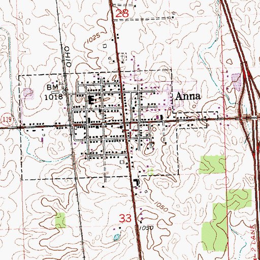 Topographic Map of Anna, OH