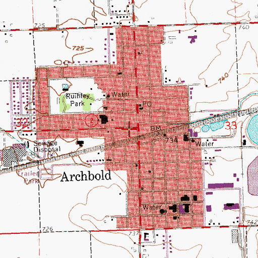 Topographic Map of Archbold, OH