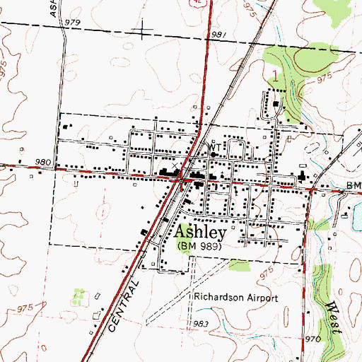 Topographic Map of Ashley, OH